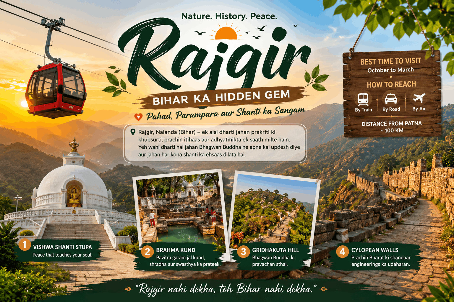 Rajgir Bihar – Pahado, Shanti Aur Itihaas Se Bhara Bihar Ka Khubsurat Tourist Place